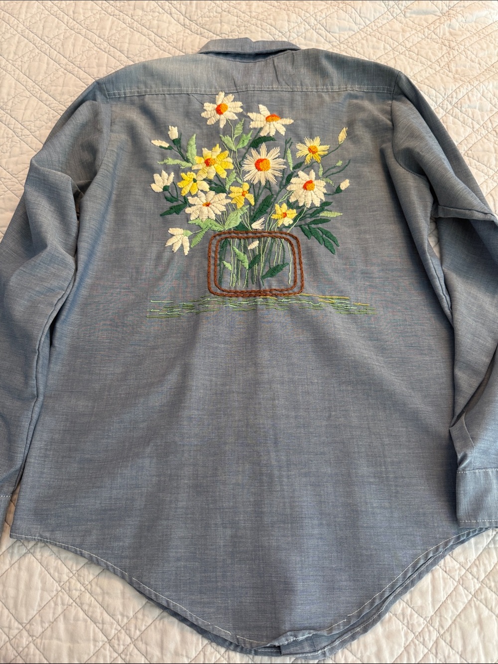 Women’s Light Blue Hand-Embroidered Button-Up Shirt